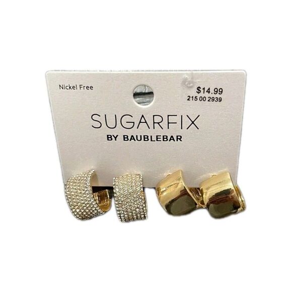 SUGARFIX by BaubleBar Crystal Hoop Earring 2 Piece Set NEW Modern Casual - Picture 3 of 6